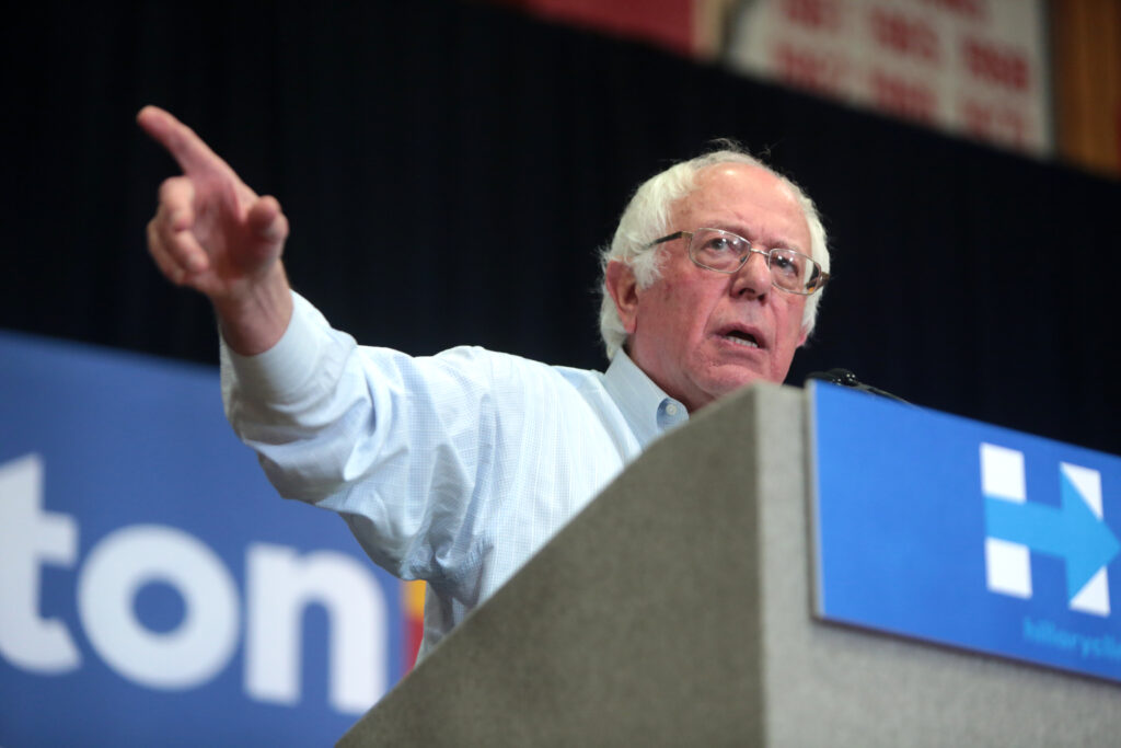 Bernie Sanders pointing menacingly